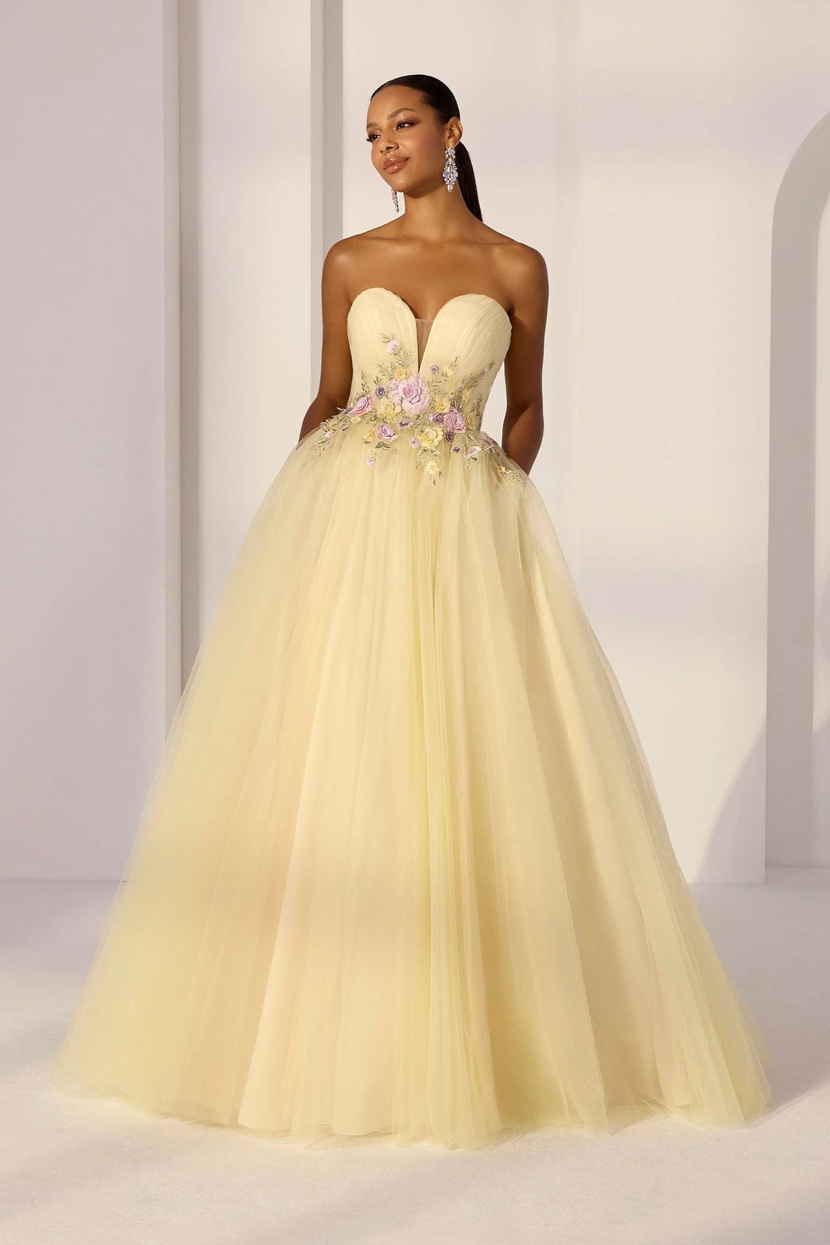 Strapless Sweetheart 3D Floral Embroidered Ball Gown