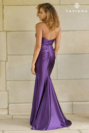 Strapless Sweetheart Ruched Stretch Satin Dress