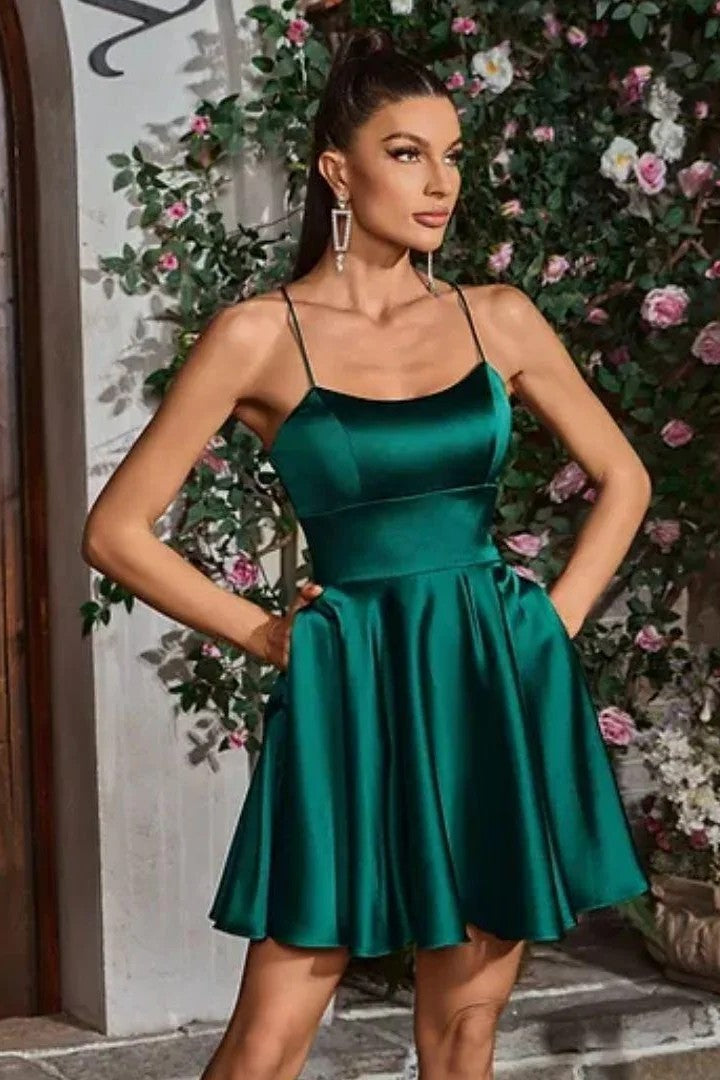 Strappy Back Satin Short Dress
