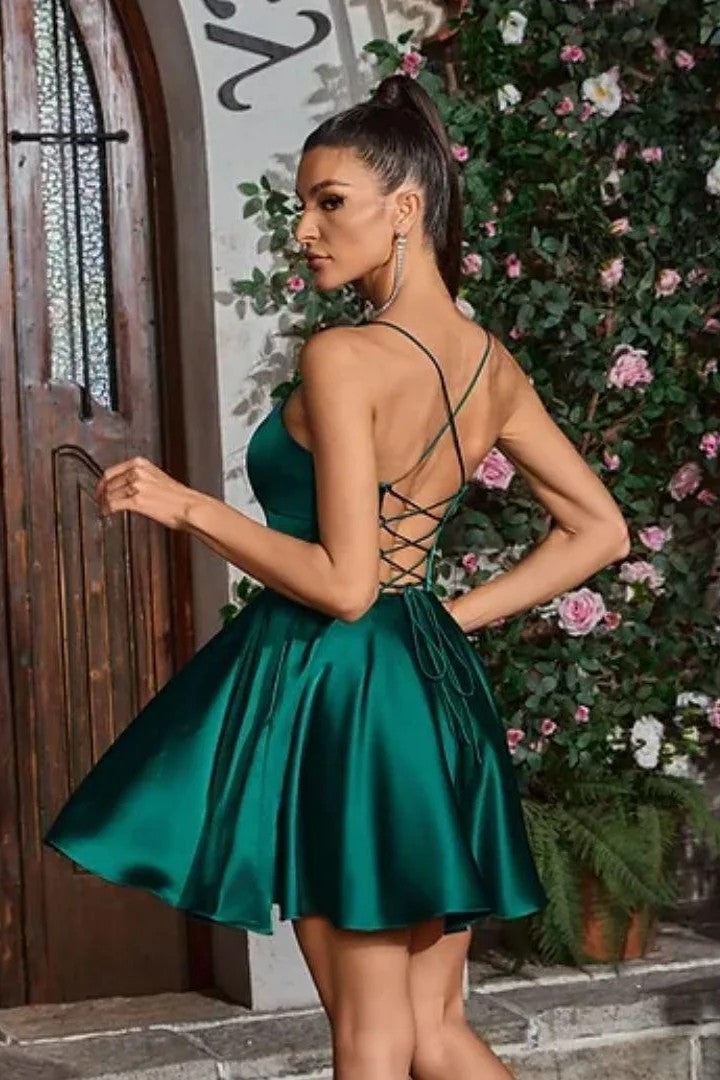 Strappy Back Satin Short Dress