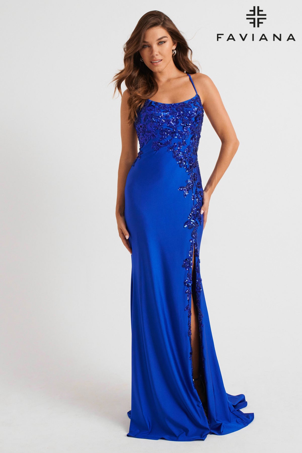 Strappy Back Sequin Applique Mermaid Gown