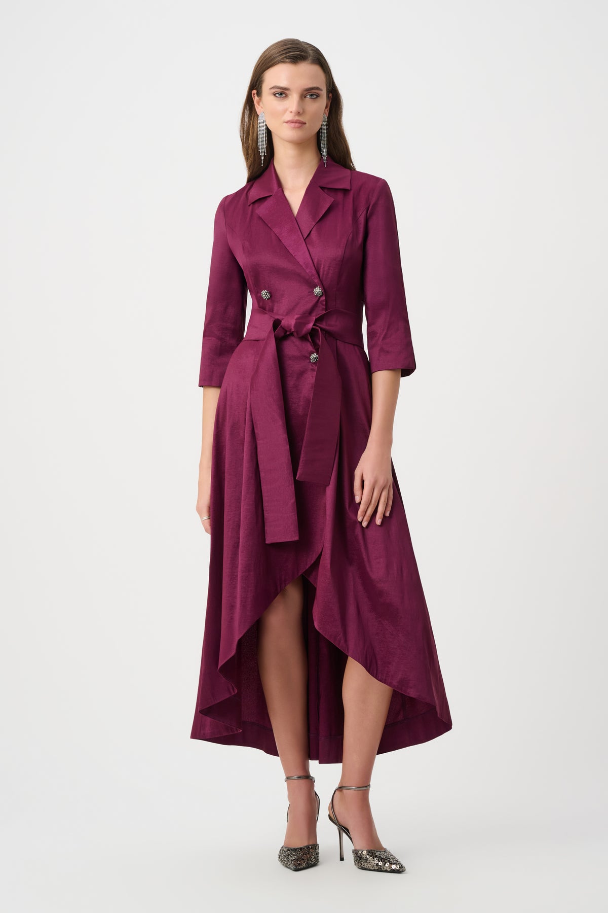 Stretch Taffeta Fit & Flare Wrap Dress