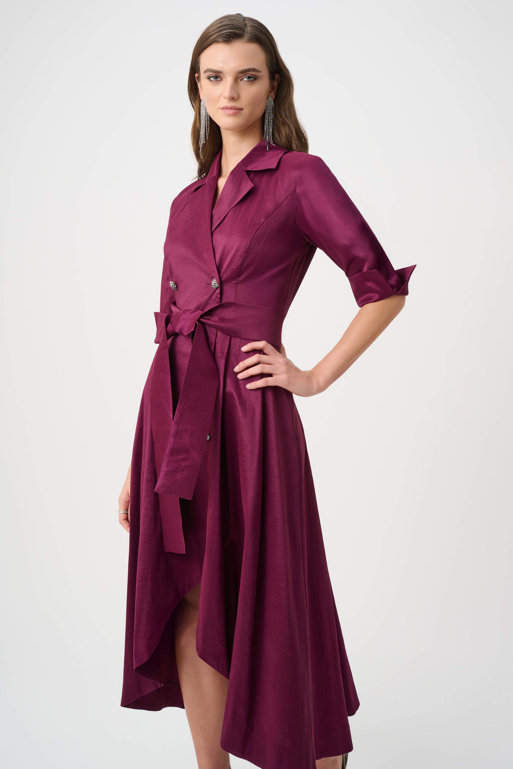 Stretch Taffeta Fit & Flare Wrap Dress
