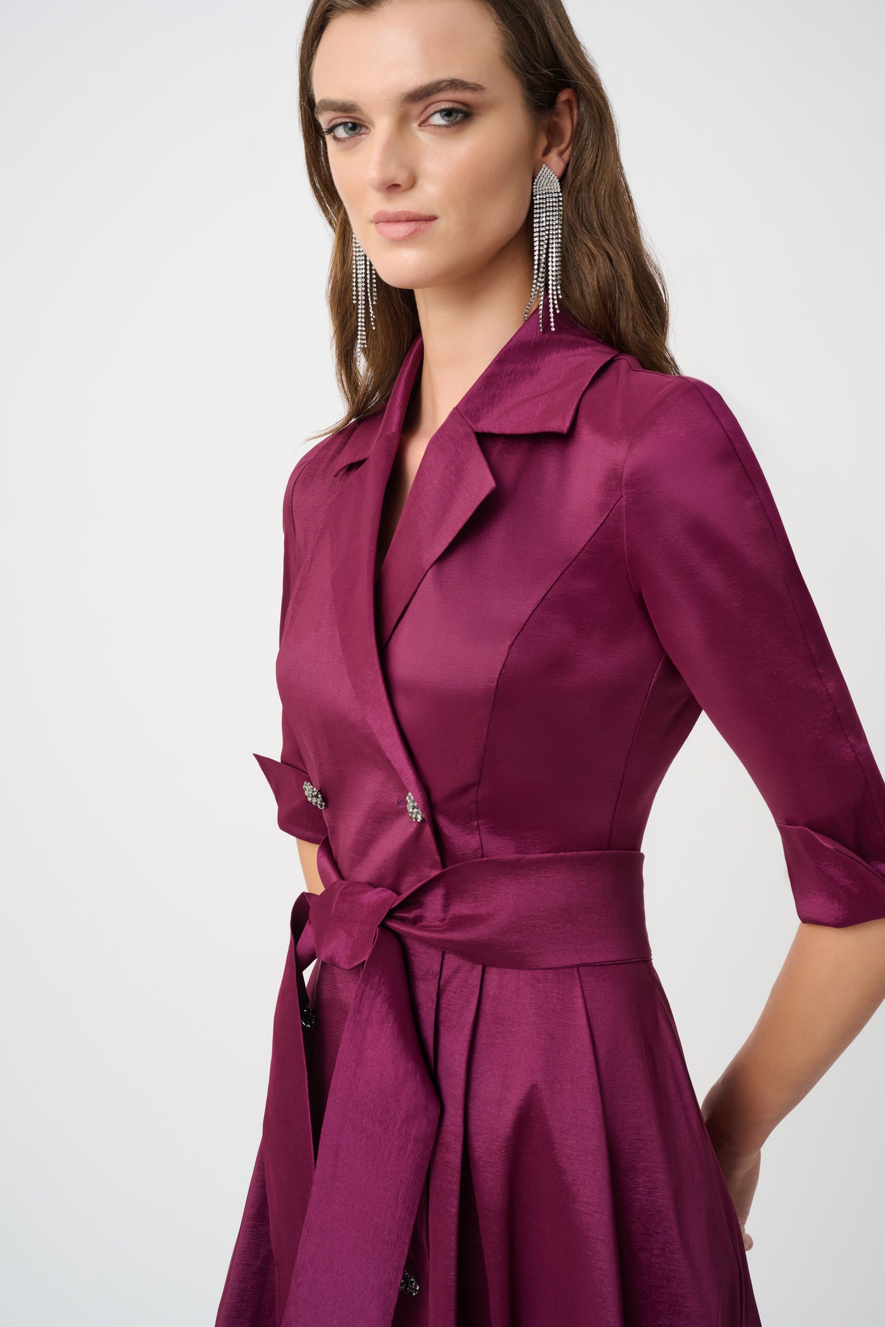 Stretch Taffeta Fit & Flare Wrap Dress