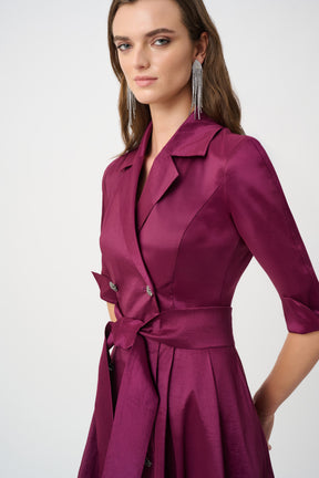 Stretch Taffeta Fit & Flare Wrap Dress