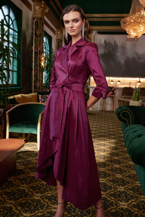 Stretch Taffeta Fit & Flare Wrap Dress