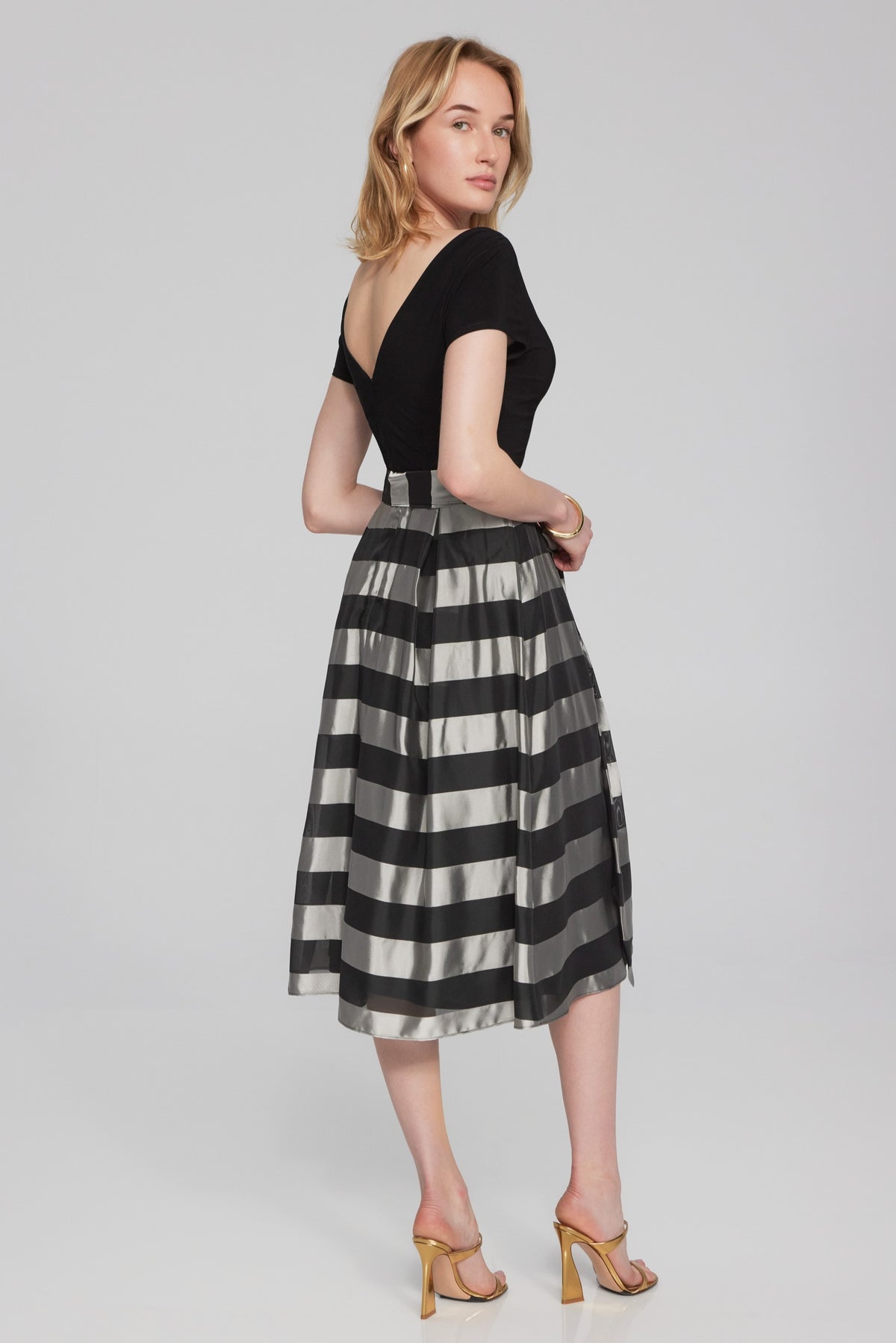 Striped Organza Fit and Flare Dress
