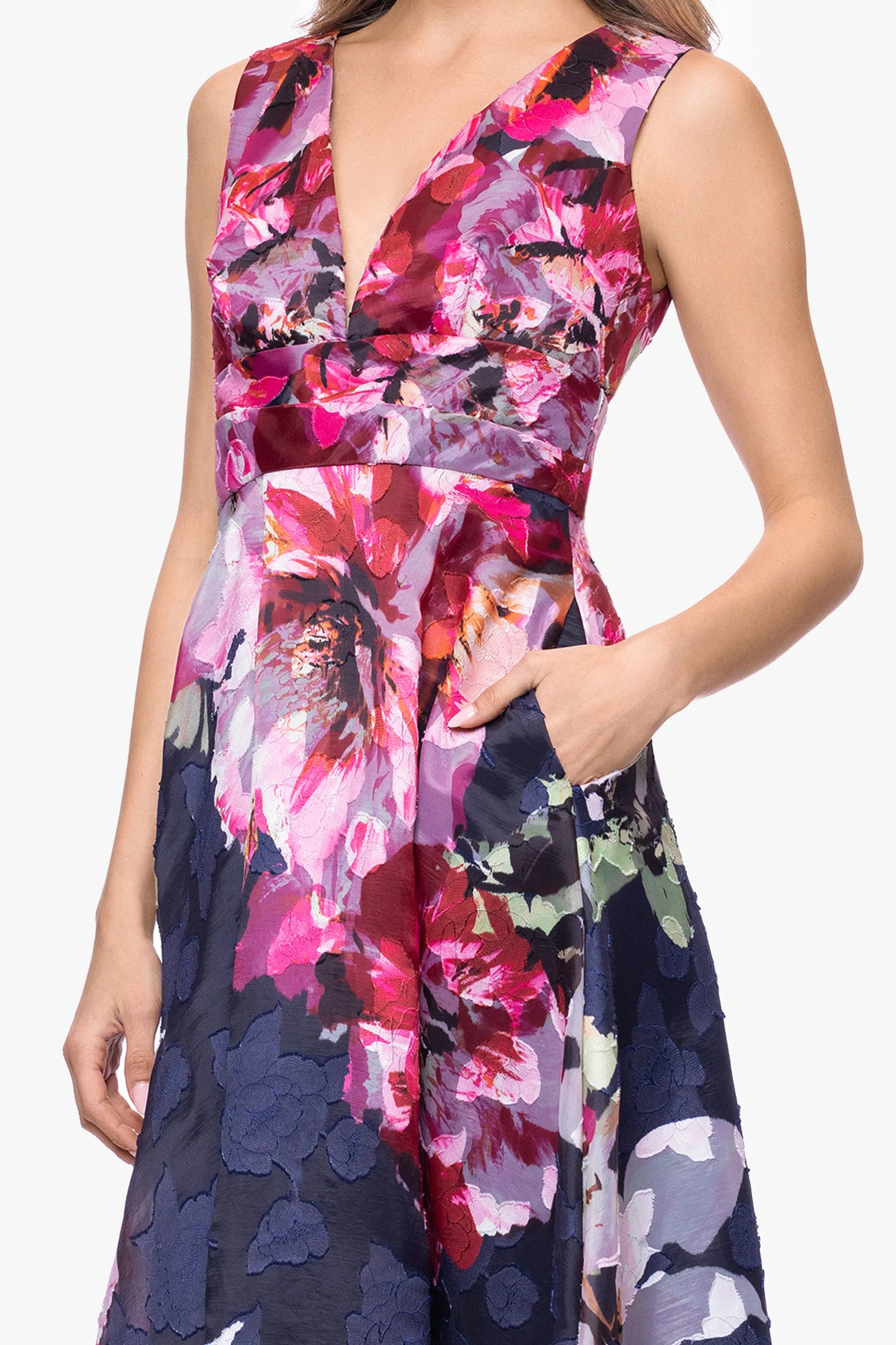 Teegan Floral Jacquard V-Neck Dress | Lizzy's by Cathy Allan