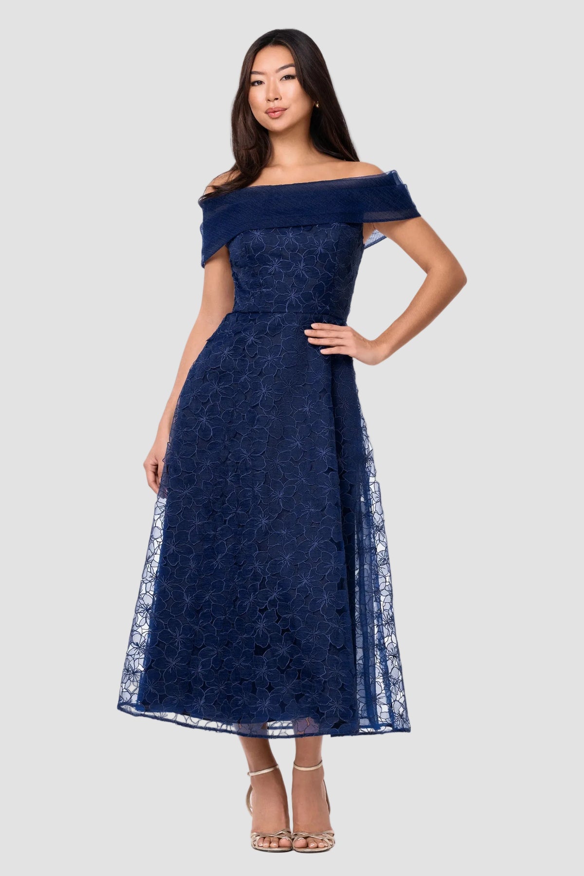 Tiana Embellished Gauze Off Shoulder Midi Dress