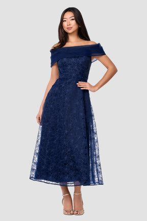 Tiana Embellished Gauze Off Shoulder Midi Dress