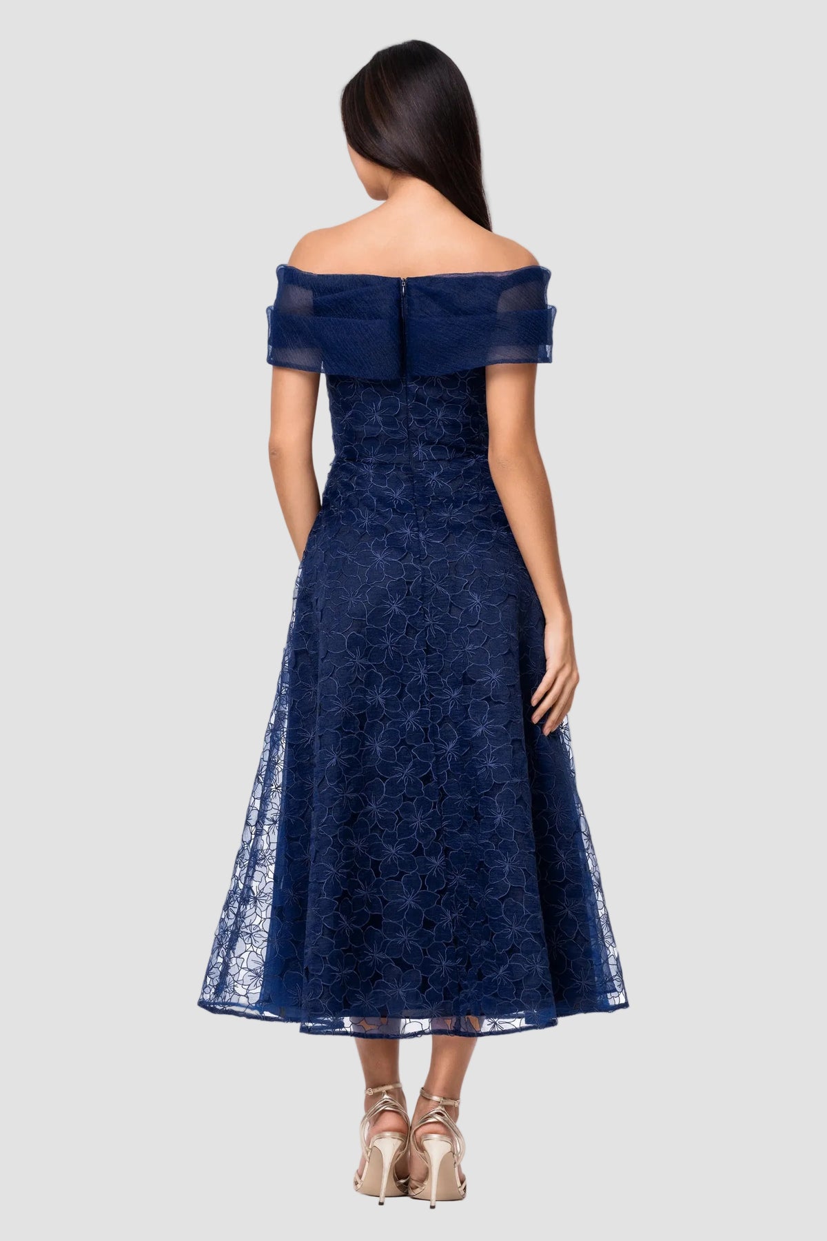 Tiana Embellished Gauze Off Shoulder Midi Dress