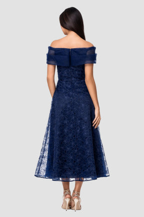 Tiana Embellished Gauze Off Shoulder Midi Dress