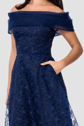 Tiana Embellished Gauze Off Shoulder Midi Dress
