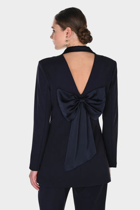Tuxedo V-Back Pantsuit with Statement Bow