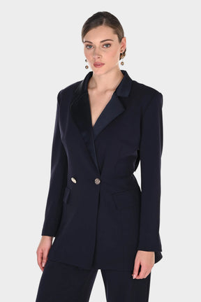 Tuxedo V-Back Pantsuit with Statement Bow
