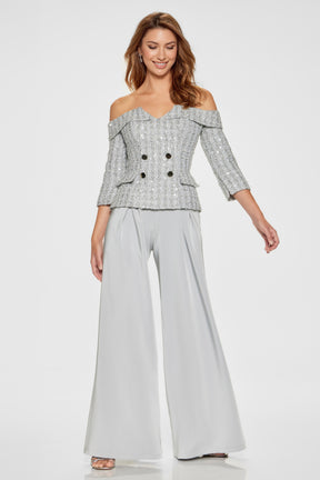 Tweed and Sequin 3 Piece Suit With Palazzo Pant