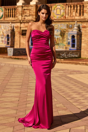 Twisted Pleat Bodice Ruched Satin Gown