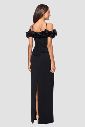 Tyla Ruffle Off Shoulder Crepe Gown