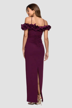 Tyla Ruffle Off Shoulder Crepe Gown