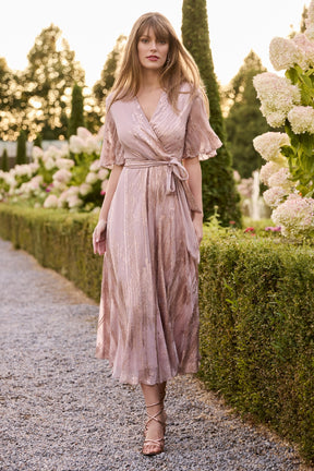 V-Neck Midi Knit Dress with Belted Waist