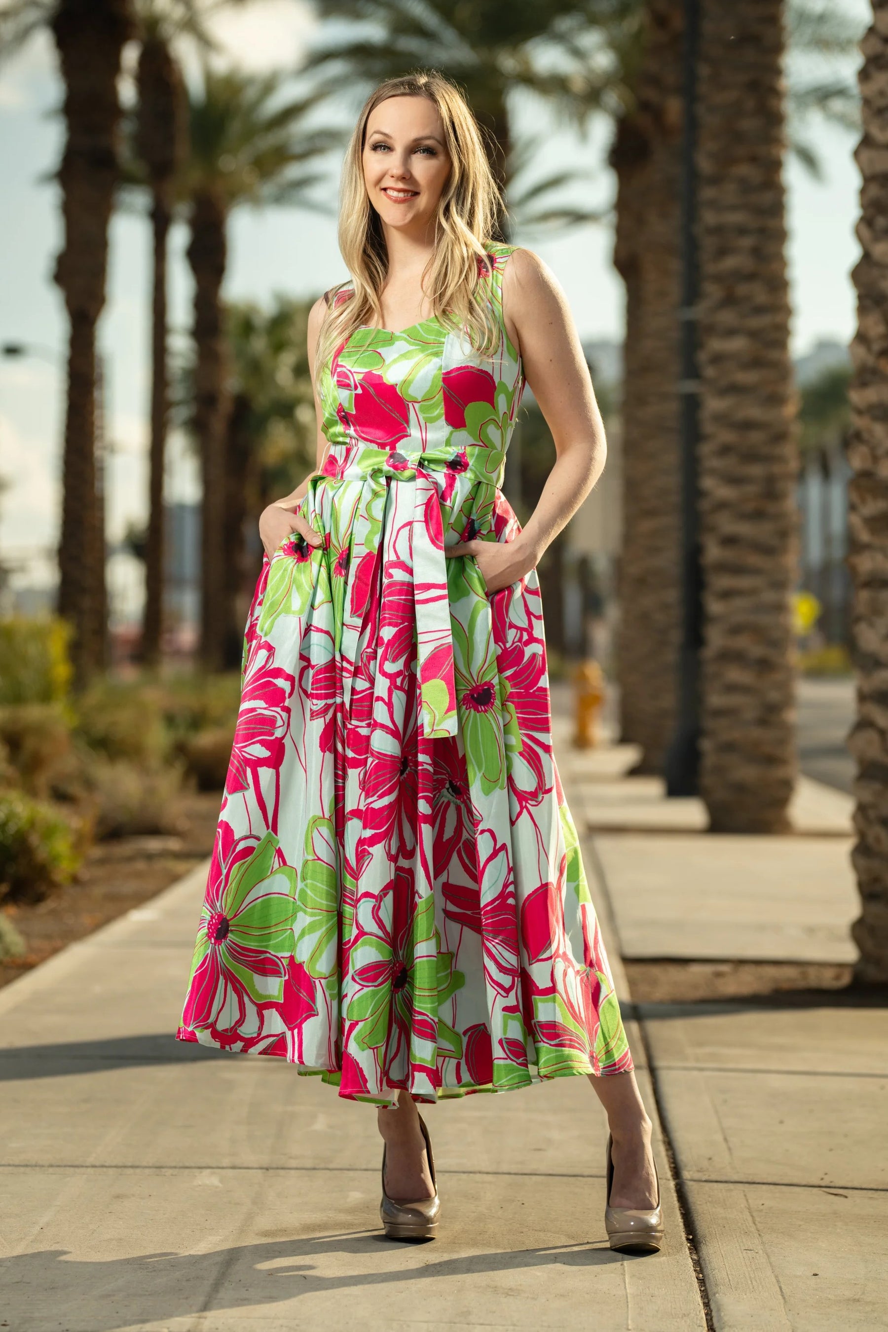 Vibrant Floral Dress With Belt