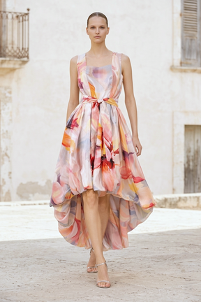 Watercolour Floral High-Low Long Bubble Dress