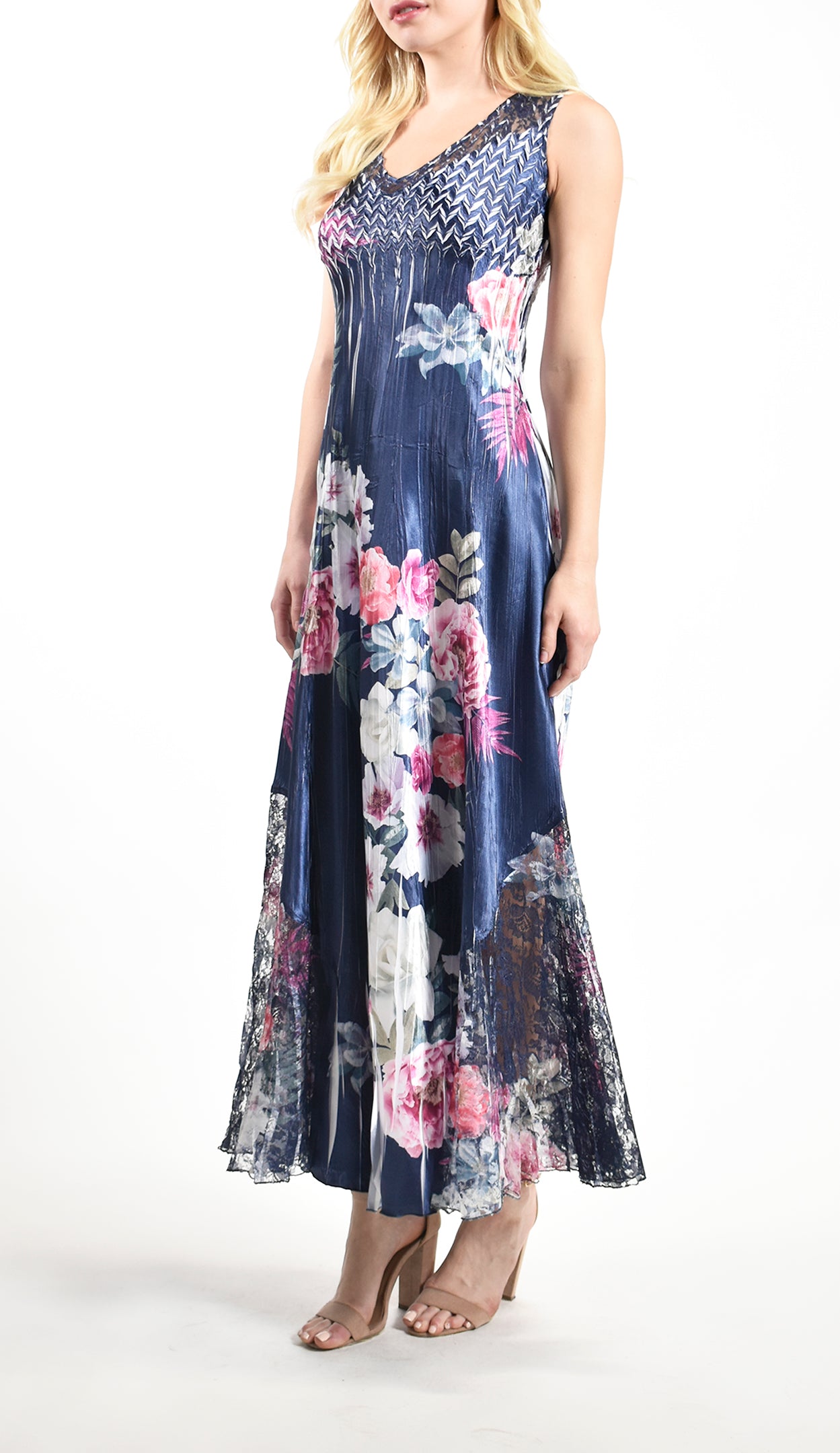 Wild Peony Print V-Neck Dress