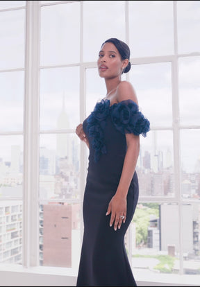 Organza Rosettes One Shoulder Gown