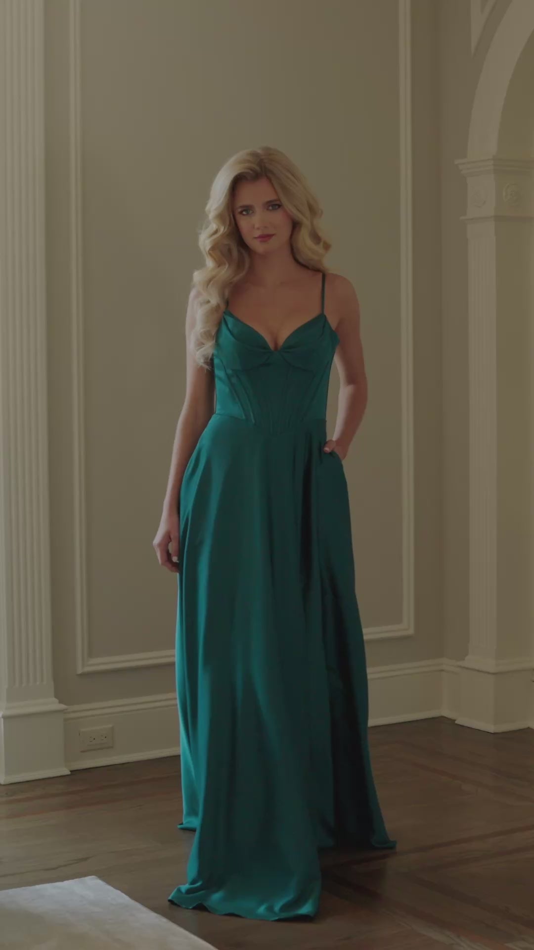 Pleated Sweetheart Flowy Satin A-Line Gown