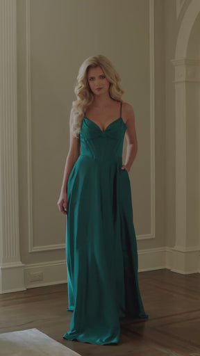 Pleated Sweetheart Flowy Satin A-Line Gown