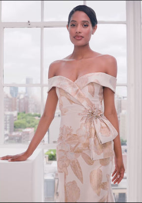 Off Shoulder Brocade Mermaid Gown