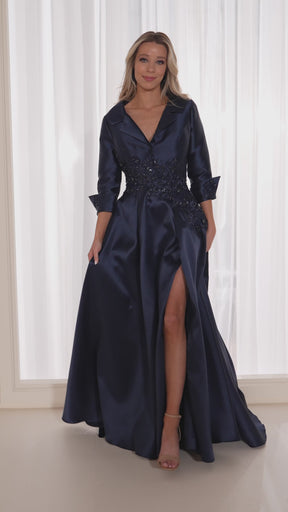 Portrait Collar Embellished Mikado Gown