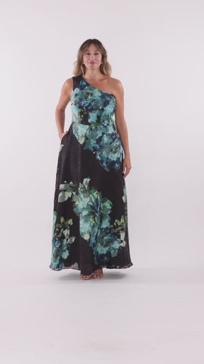Curvy Carli Organza Jacquard One Shoulder Gown