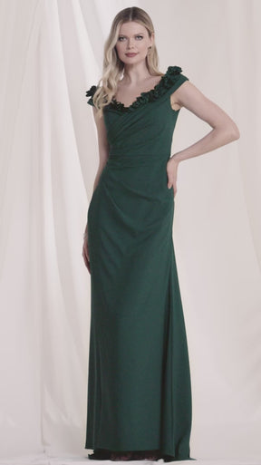 Off Shoulder Wrap Bodice Gown with 3D Flowers