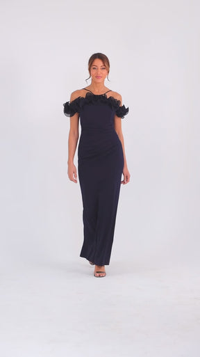 Luna Organza Ruffle Off Shoulder Crepe Gown