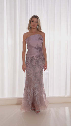 Strapless Mikado and Lace Applique Trumpet Gown