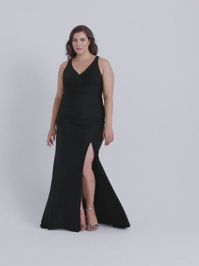 Curvy V-Neck Gown with Ruching Detail