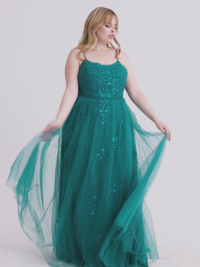 Curvy Bead Applique Pleated Tulle Gown