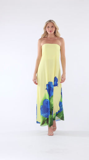 Carmen Bold Floral Strapless Maxi Dress