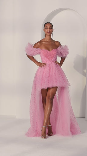 Flocked Hearts Glitter Hi-Low Dress