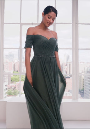 Off Shoulder Sweetheart Shimmer Mesh Gown