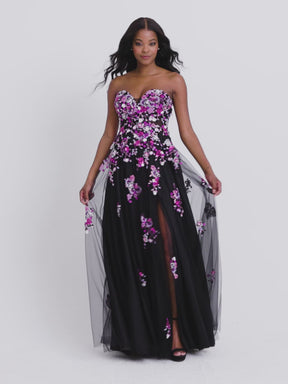 Strapless Corset Gown With Sequin Floral Appliques
