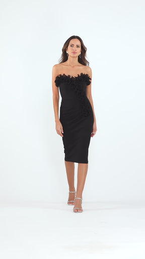 Myla Scuba Crepe with Chiffon Ruffle Cocktail Dress
