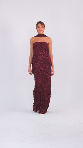 Stevie Soutache Rosettes Strapless Dress With Chiffon Scarf