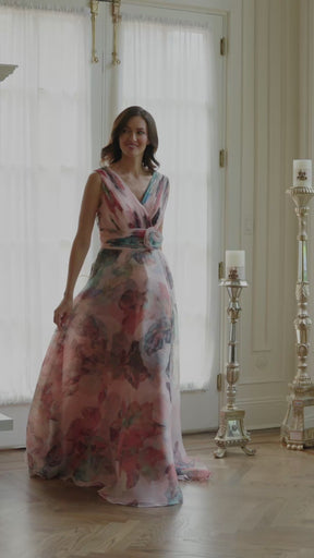 Organza Floral Watercolour A-Line Gown
