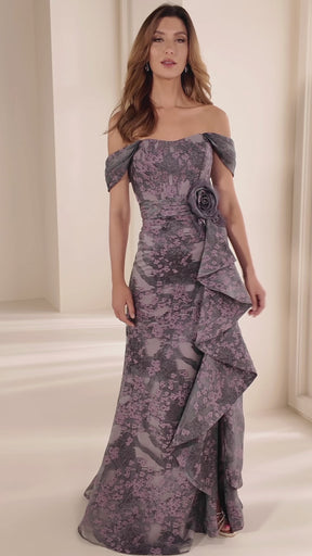 Elegant Brocade Fit and Flare Gown