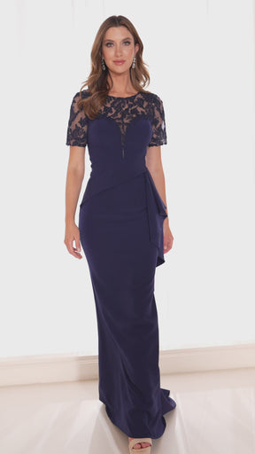 Asymmetrical Draped Gown With Illusion Neckline