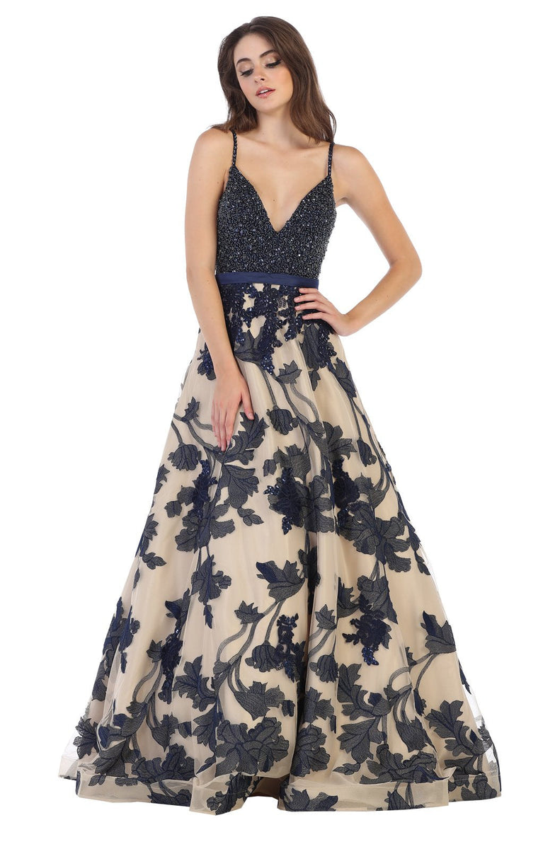 Navy floral store formal dress