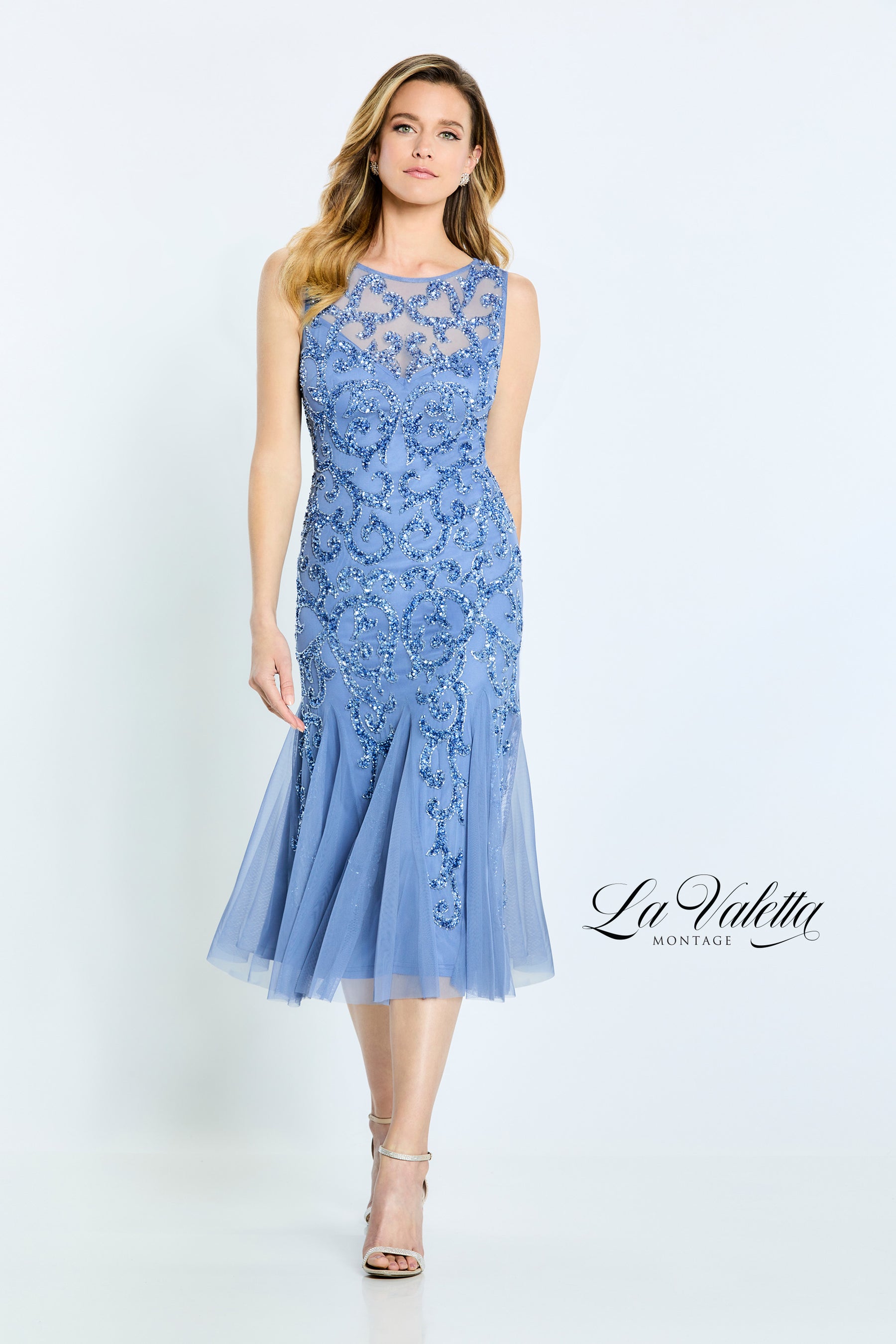 Beaded Illusion Flare Skirt Dress | Lizzy's by Cathy Allan Beaded Illusion Flare Skirt Dress | Lizzy's by Cathy Allan