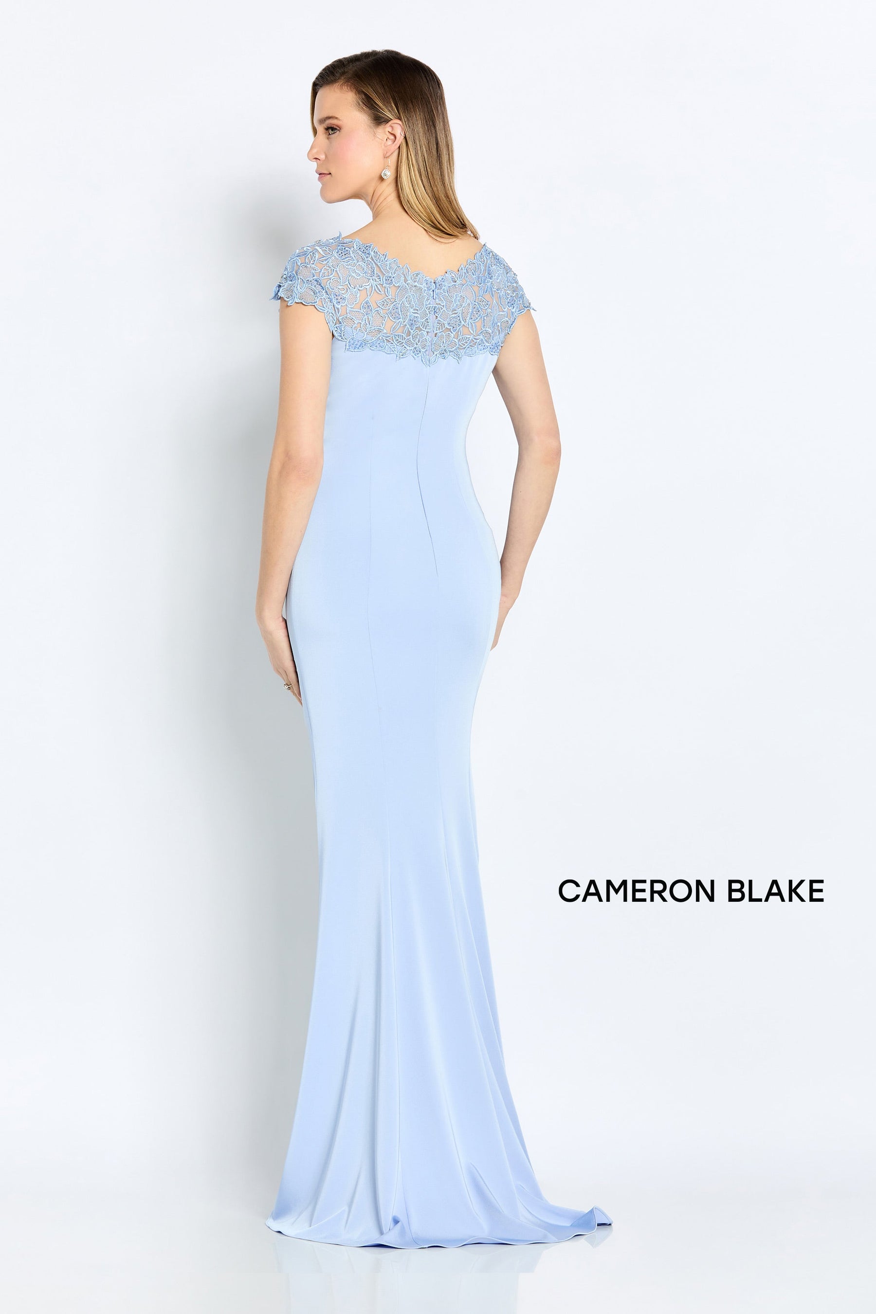 Beaded Lace Stretch Crepe Gown